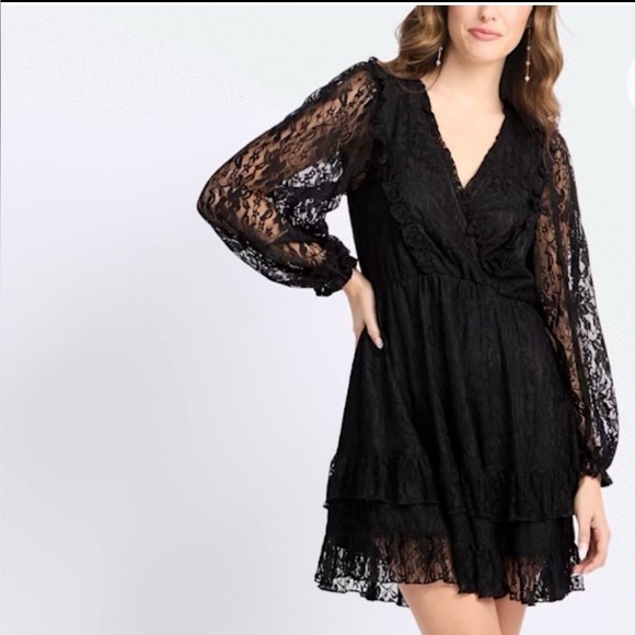 Black Ruffled Tiered Long Sleeve Cocktail Dress SMALL NWT! - Picture 1 of 9